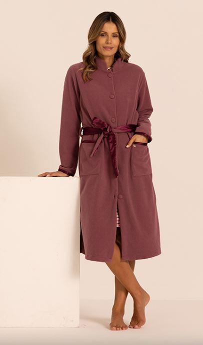 MARY PLAID Vestaglia donna in pile con particolare in raso Ginger