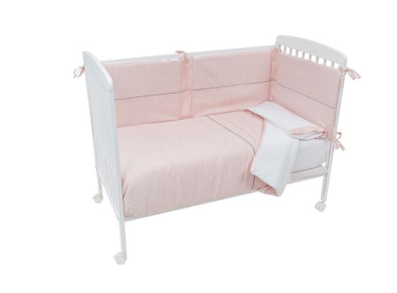 BIMBIDREAMS Coordinato lettino Provenza copripimino+imbottitura+federa+paracolpi Bianco/rosa Lettino con sbarre