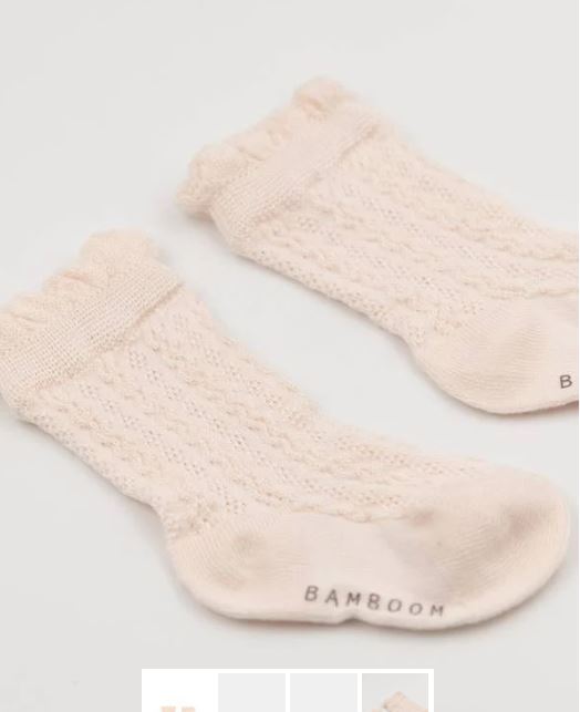 BAMBOOM Calzini neonato Calza bimba traforata Oyster grey Pink