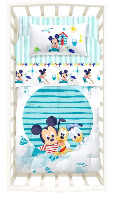 CALEFFI DISNEY Trapunta con paracolpi Baby michey&pluto Bianco/azzurro Lettino con sbarre