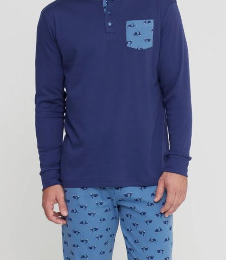 NOIDINOTTE Pigiama uomo lungo Caldo cotone felpato Blu navy