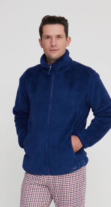 NOIDINOTTE Giacca da camera Unity in calda e confortevole eco pelliccia tinta unita con pratica zip, collo alto e comode tasche davanti Blu navy