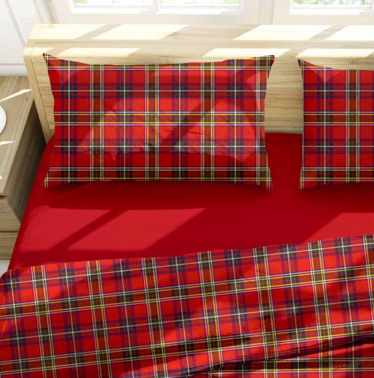 S&G Parure copripiumoni Tartan sacco 250x200 + 2 federe Rosso Matrimoniale