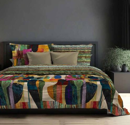 ZAMBAITI Completo letto Blumy abstra sotto con angoli 180x200 Multicolor Matrimoniale