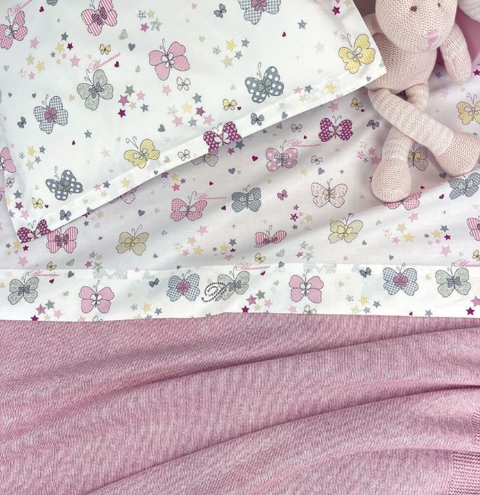 BABY BLUMARINE Completo letto bimbo Farfalle Rosa Carrozzina