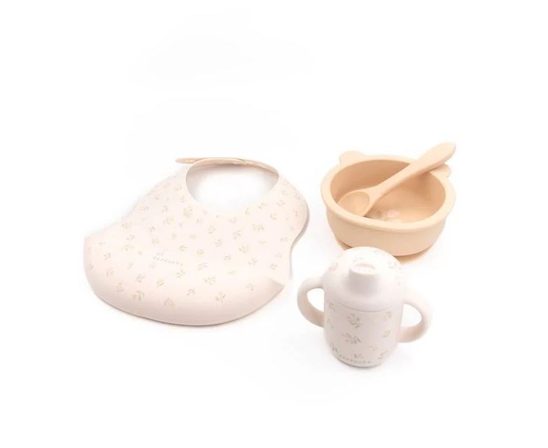 BAMBOOM Set pappa Set composto da bavetta nciotolina e bicchiere tutto in morbido silicone Tulips