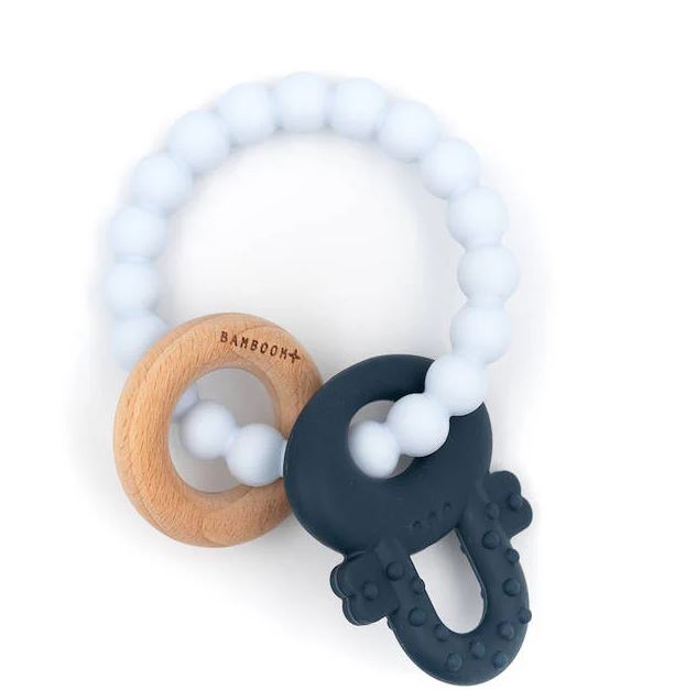 BAMBOOM Massaggiagengive Chiave legno e silicone Azzurro