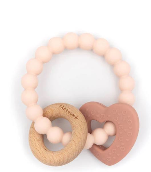 BAMBOOM Massaggiagengive Cuore legno e silicone Rosa