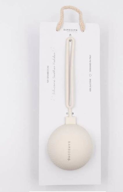 BAMBOOM Portaciuccio in morbido silicone con catenella Panna