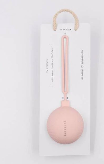 BAMBOOM Portaciuccio in morbido silicone con catenella Rosa