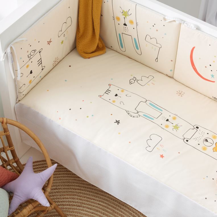BIMBIDREAMS Piumotto estraibile bimbo con paracolpi Funny 604 +paracolpi 60x120 Bianco/lino Lettino con sbarre