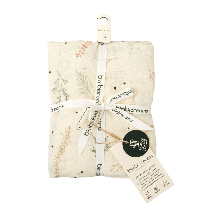 BIMBIDREAMS Mussola neonato Botanic set 2 garzine 60x60 Ecru