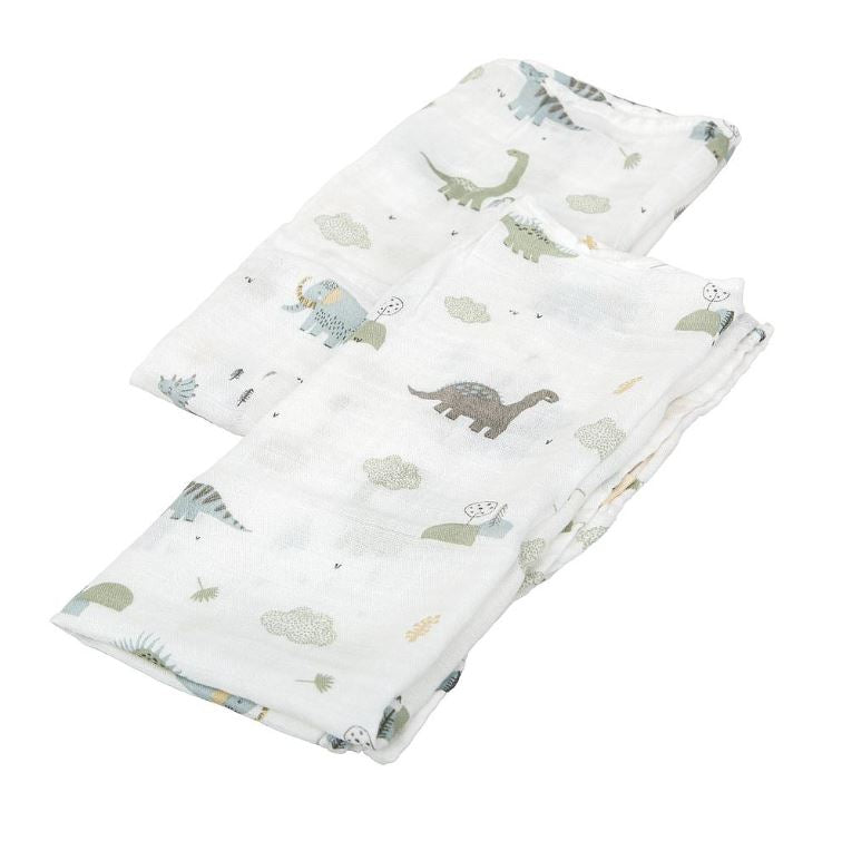 BIMBIDREAMS Mussola neonato Trex set 2 garzine 60x60 Bianco/verde