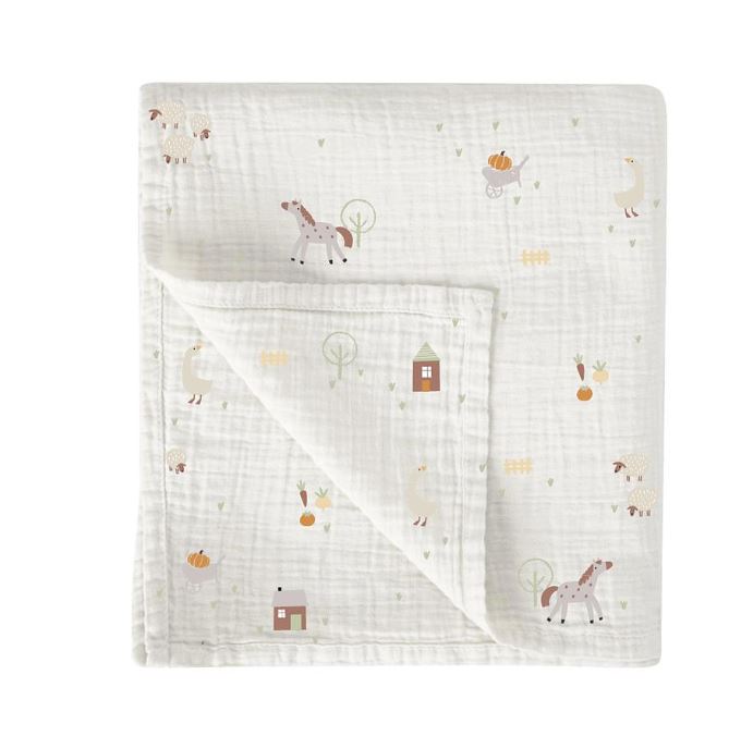 BIMBIDREAMS Mussola neonato Farm 527 bambu 120x120 Bianco/lino