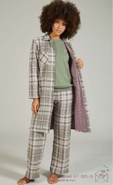 BIP-BIP Pigiama donna lungo Serafino bordato punto milano Loden