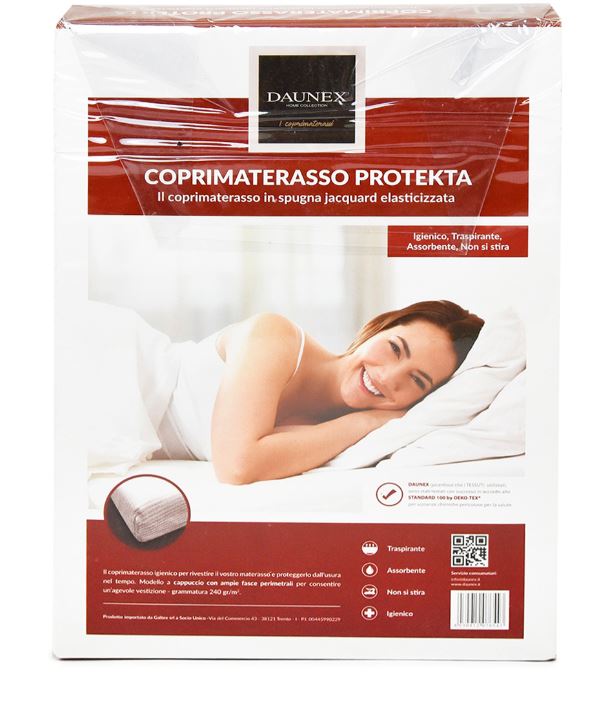 DAUNEX Coprimaterasso con angoli Protekta 90x200x30 80% cotone 20% poliestere - 240 gr/m2 Bianco Singolo