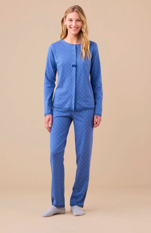 NOIDINOTTE Pigiama donna lungo Cuoricini Blue