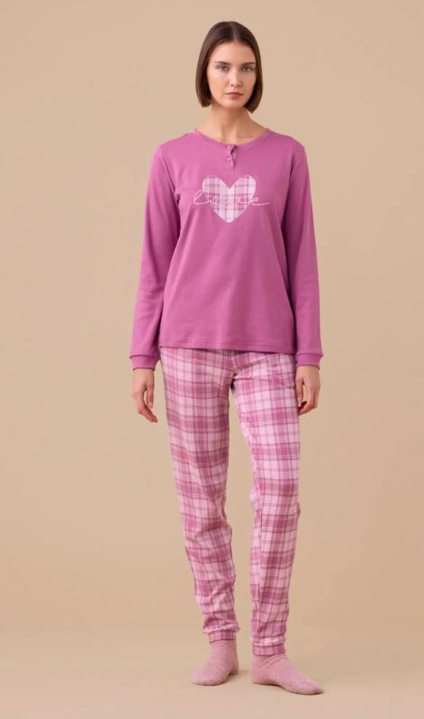 NOIDINOTTE Pigiama donna lungo Maglia cuoricini Cipolla