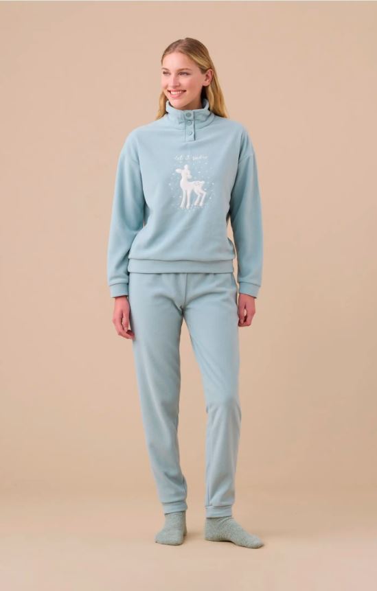 NOIDINOTTE Pigiama donna lungo Fiaba Pile Verde salvia
