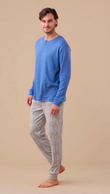 NOIDINOTTE Pigiama uomo lungo Caldo cotone Blu