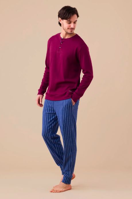 NOIDINOTTE Pigiama uomo lungo Punto Milano Blu/bordeaux