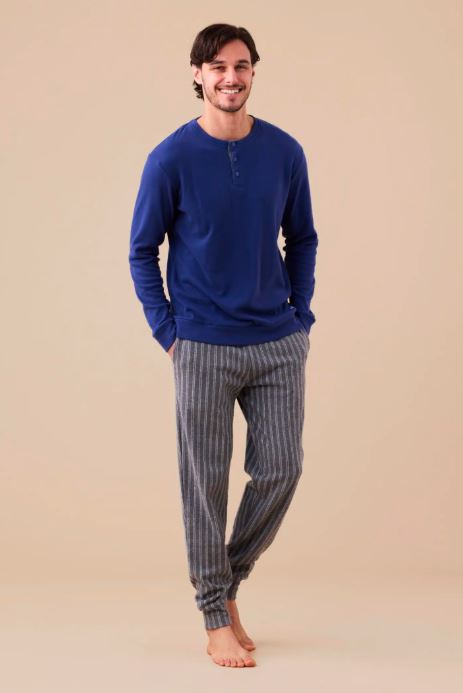 NOIDINOTTE Pigiama uomo lungo Punto Milano Blu/bluette