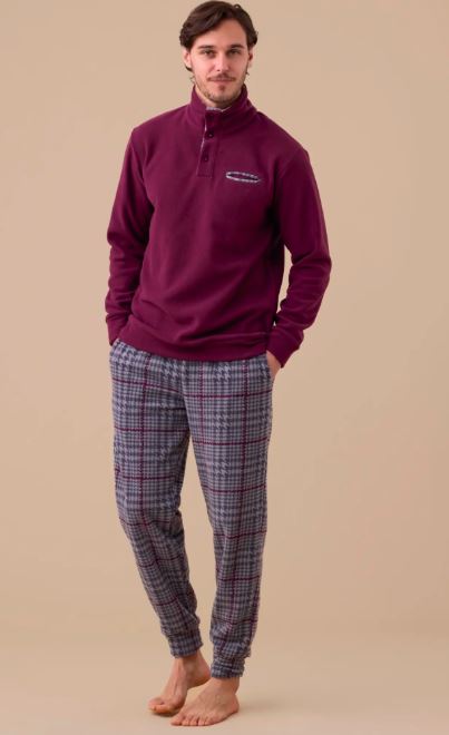 NOIDINOTTE Pigiama uomo lungo Micropile Bordeaux