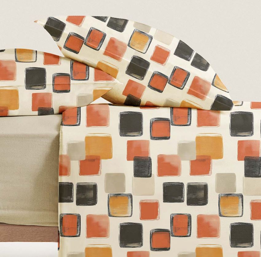 S&G Completo letto Adalin percallino Arancio Matrimoniale