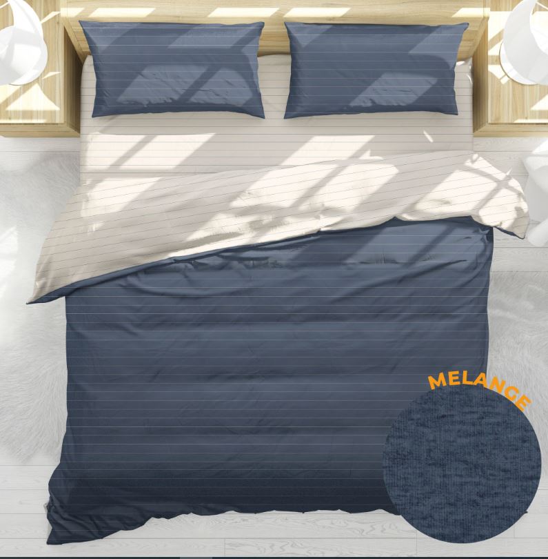 S&G Parure copripiumoni Listra percallino Blu Matrimoniale