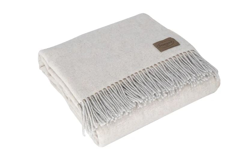 SOMMA Plaid lana Gold plaid 130x180 con frange Bianco/beige