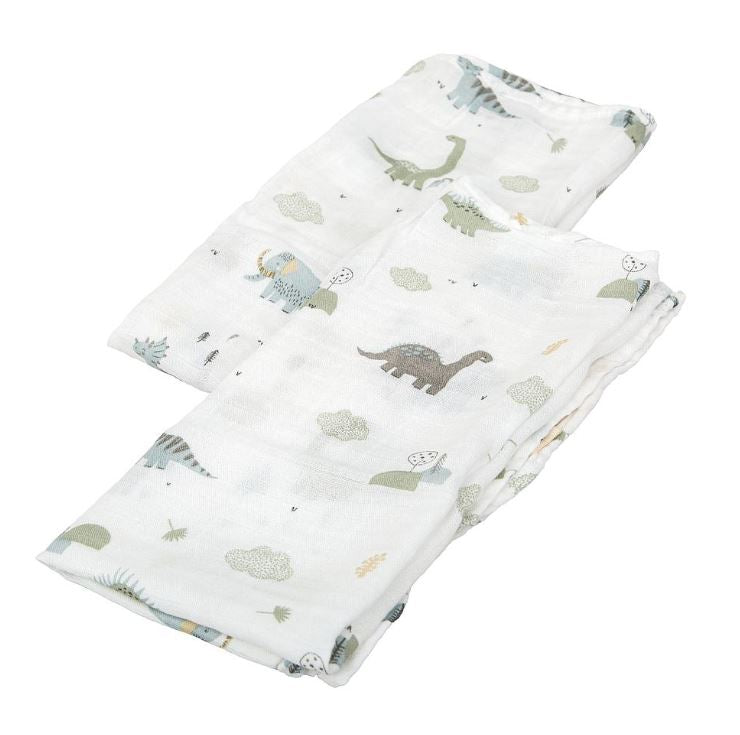 BIMBIDREAMS Mussola neonato Trex set 2 garzine 60x60 Bianco/verde