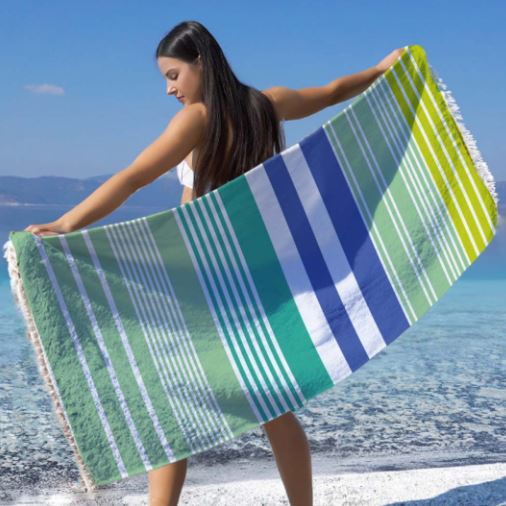 S&G Telo fouta Lain doppiato con frange 90x180 Verde