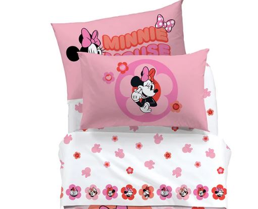 CALEFFI DISNEY Completo letto bimbo Minnie flowers Rosa Piazza e mezza