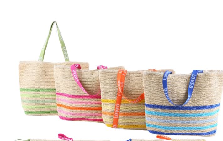 S&G Borsa mare Chiara fondo beige righe colorate Verde