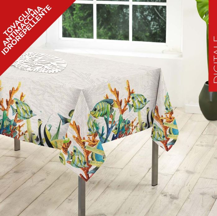 S&G Tovaglia antimacchia Kiki mare effetto lino tondo Mulicolor Tondo