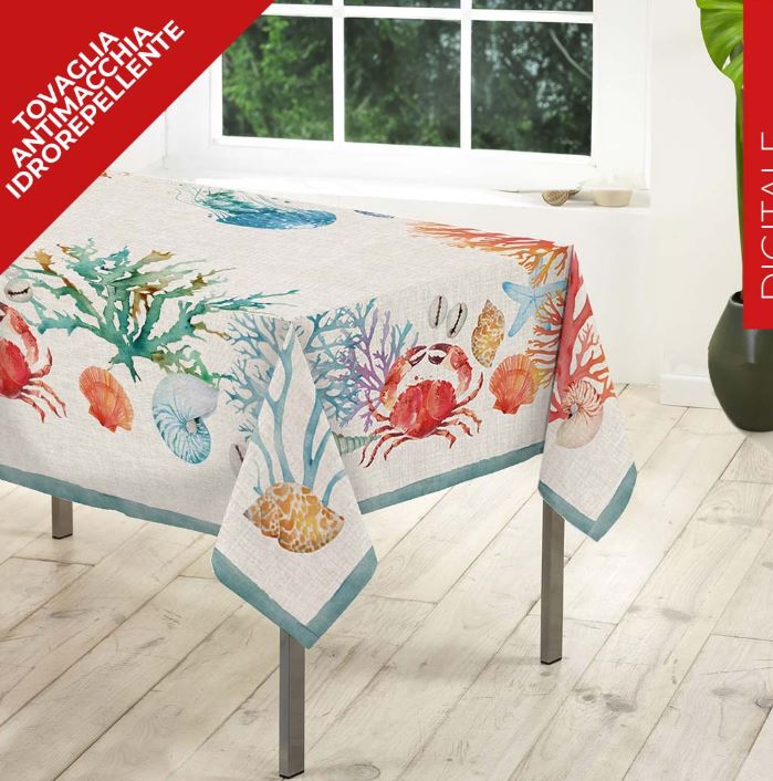 S&G Tovaglia antimacchia Kiki mare effetto lino tondo Mulicolor Tondo