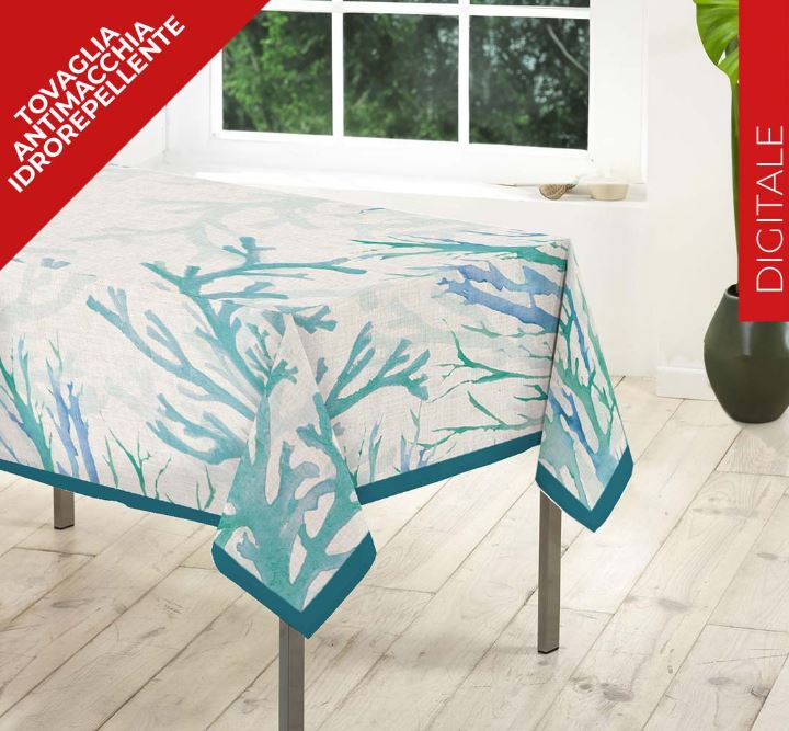 S&G Tovaglia antimacchia Kiki mare effetto lino tondo Azzurro Tondo