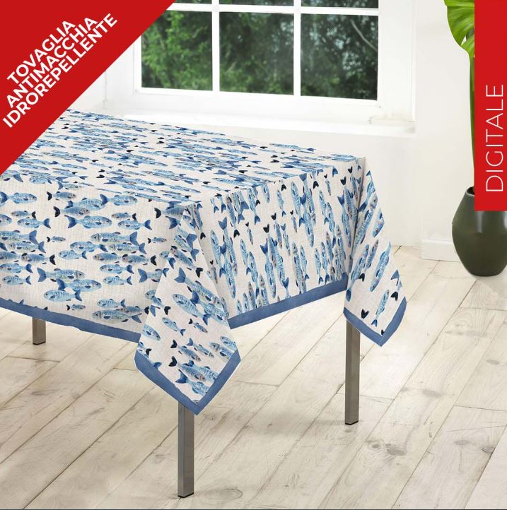 S&G Tovaglia antimacchia Kiki mare effetto lino tondo Blu Tondo