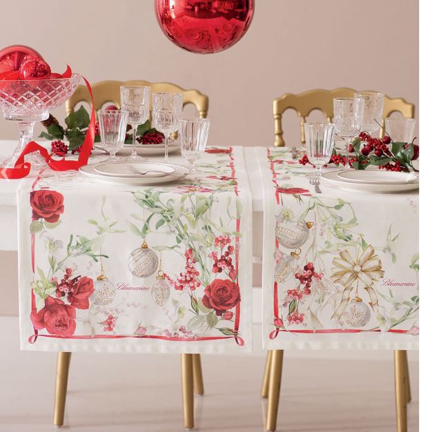 BLUMARINE Runner living Jingle bells 50x150piazzato con armatura Panama e trattamento antimacchia Rosso Rettangolare