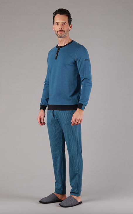 MARINA MILITARE Pigiama uomo lungo Pigiama bicolore in materiale morbido e caldo adatto alla stagione fredda Denim