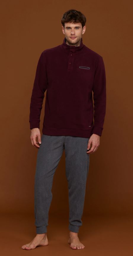 NOIDINOTTE Pigiama uomo lungo Micropile Bordeaux