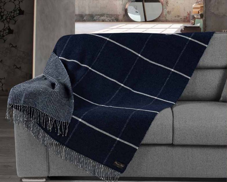 PIAZZA PITTI Plaid pile Dublino con frange 130x170 Blu